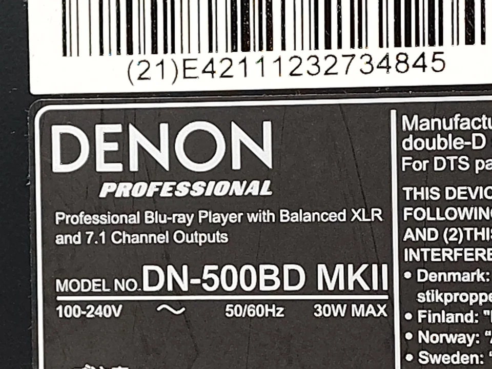 Denon DN-500BD MKII Professional Blu-ray/DVD/CD/ - Balanced 7.1 Channel Output - Image 3 of 4