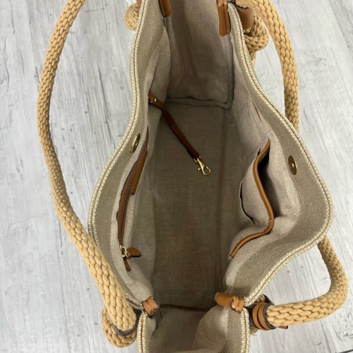 Michael Kors Isla Large Metallic Canvas Shoulder Tote Bag Gold Hardware Rope - Imagen 9 de 15