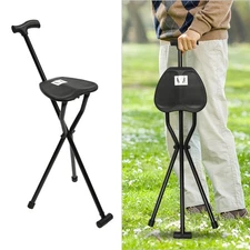 Walking Stick with Seat Folding Cane Chair Portable Elders Travel Hiking Chair