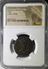 Kingom Of Numidia Micipsa/Massinissa AE26 208-118 BC NGC Genuine (014)