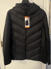 NEW! Women’s DKNY Hooded Zipped Puffer Jacket Side Panels - Black Size XXL