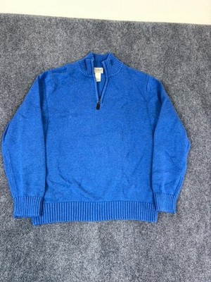 LL Bean  1/4 Zip Blue Sweater 100% cotton Mock Neck Long Sleeve Pullover Size M