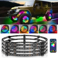 4PC 17.5" RGB+IC Chasing Flow Double-Row LED Wheel Ring Rim Lights For Truck Car