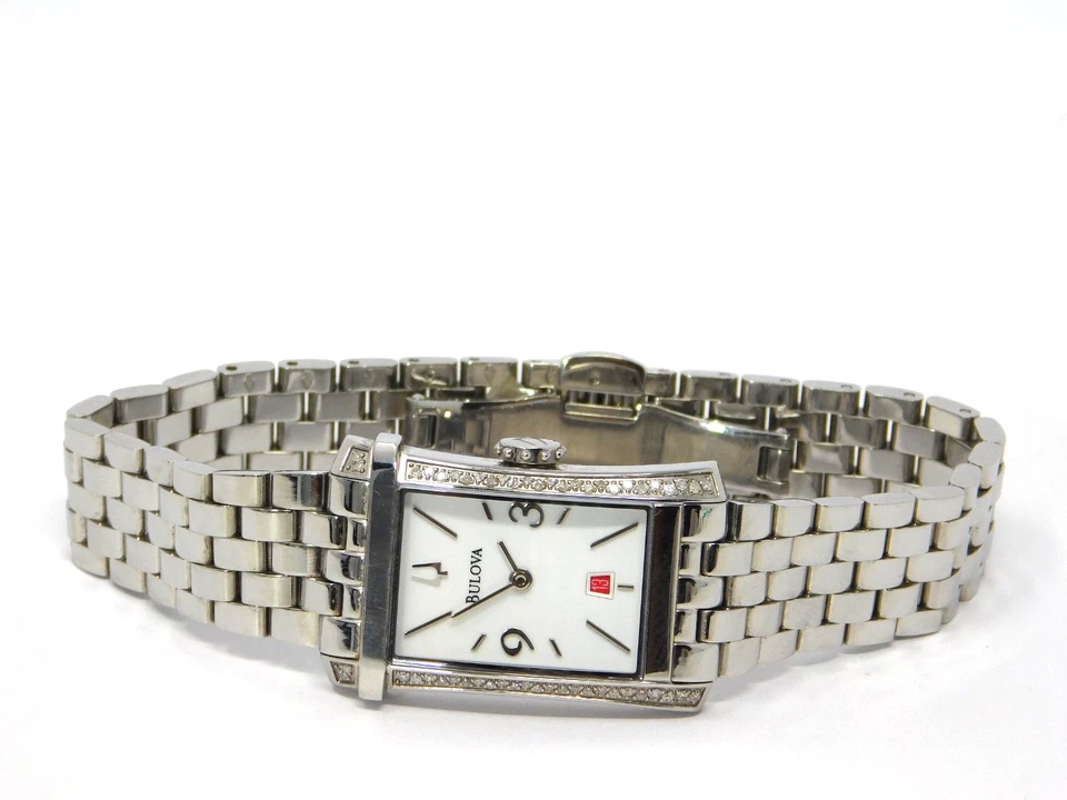 Bulova Women's Watch 96R187 Winslow Silver White Dial Diamond Accent Ladies 7" - Image 2 of 4