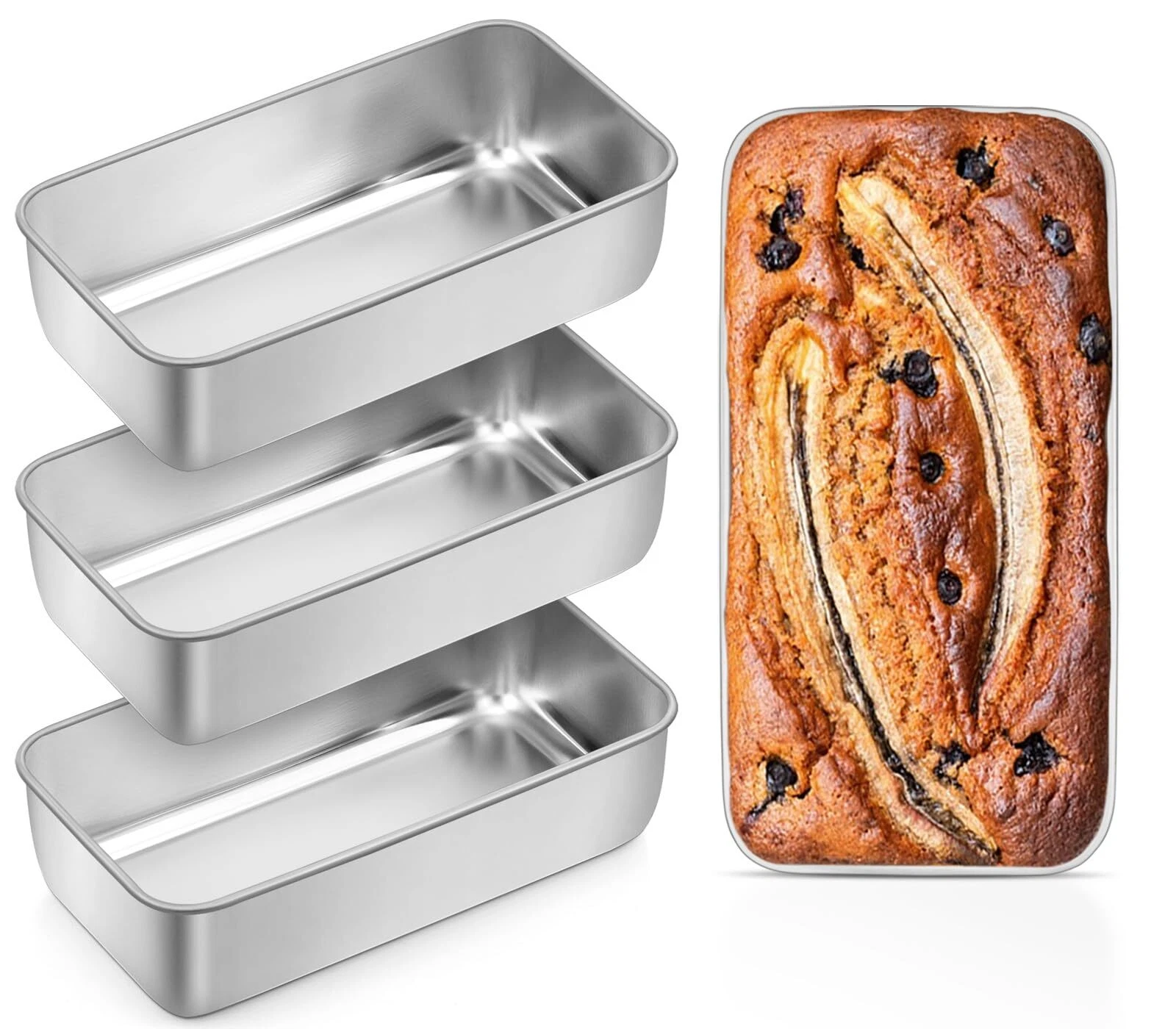 4 Pack 9x5 Inch Stainless Steel Loaf Pans for Baking Bread Homemade Brownies