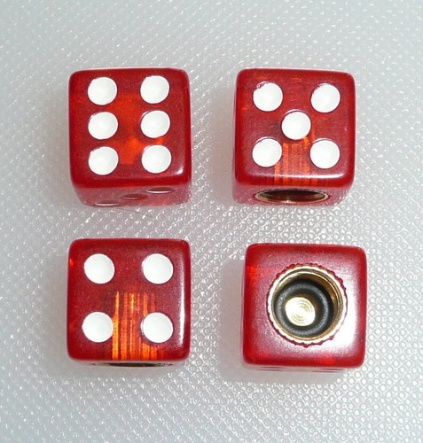 Red Dice Set of 4 Truck Car Motorcycle ATV Bike Wheel Valve Stem Dust Cover - Picture 1 of 3