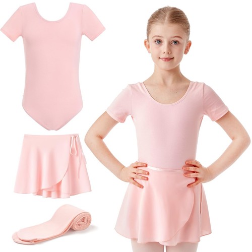 7-8 Years Girl's Ballet Leotards with Dance Skirt and Ballet Tights Outfit Combo