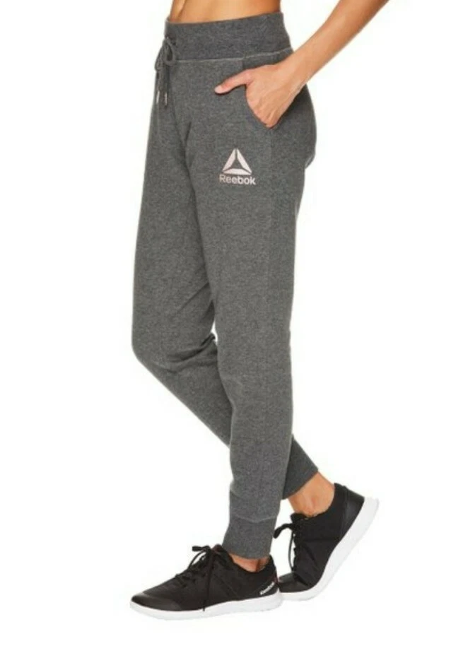 Women's Reebok Glimmer Cuffed Jogger Sweat Pant -Size XL- Charcoal Heather  Gray