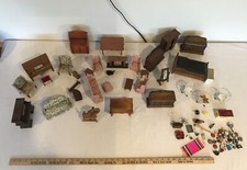 Vintage Antique Style Miniature Wood Doll House Furniture Lot 30 Pcs. Access.