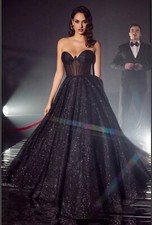 Black Glitter Tulle Evening Gown / Prom Dress Size 16 BNWT