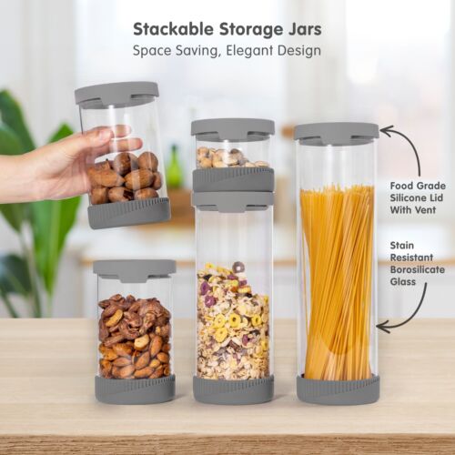 Stackable Glass Storage Jar, With Airtight Vent & Silicone Base - Afbeelding 1 van 23