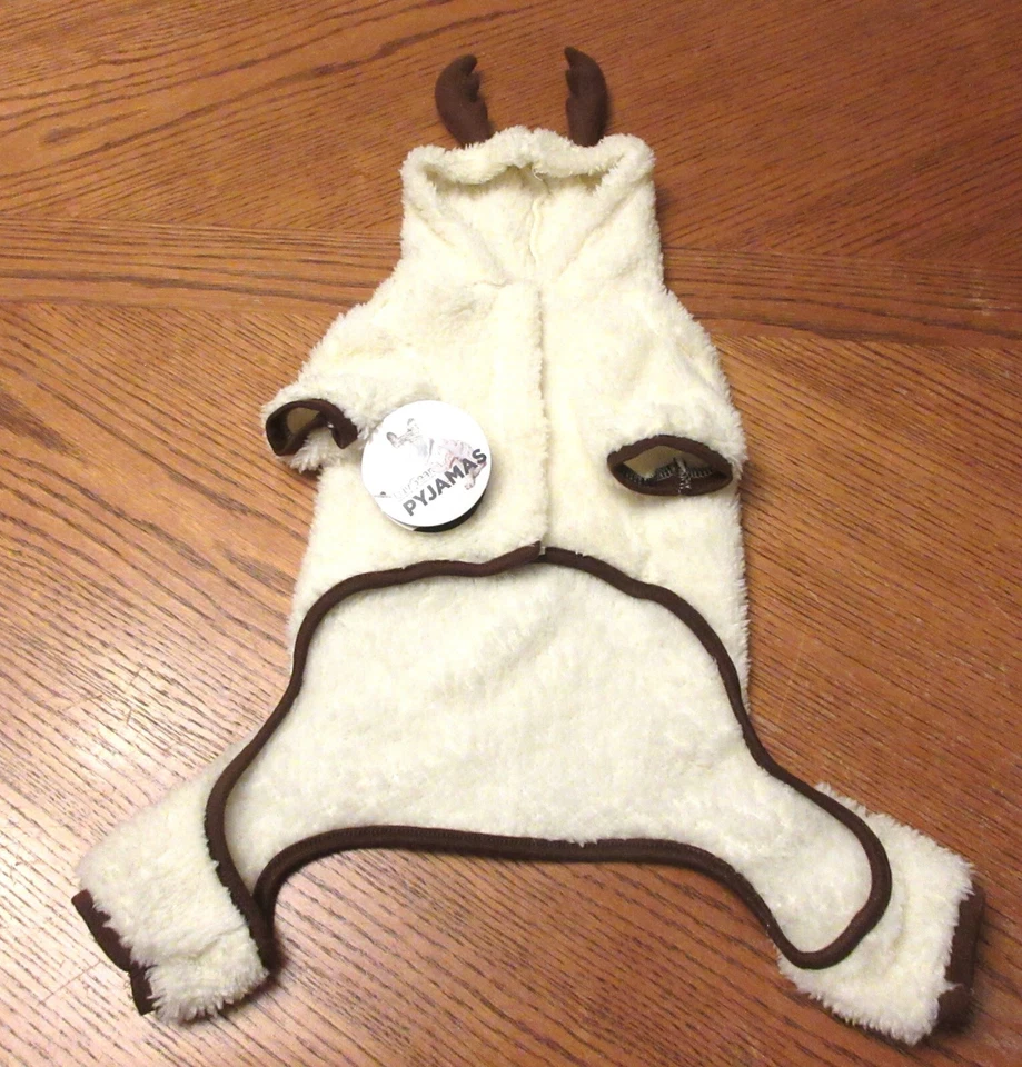 LuvGear REINDEER DOG PAJAMAS ~ 尺寸小号 ~ 全新带标签 ~ SHERPA 连帽连身裤 ~ 圣诞节 — 第 3/4 张图片