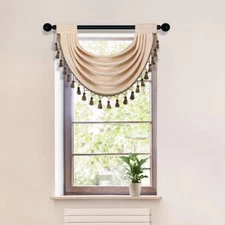 Beige Thick Chenille Waterfall Swag Valance for Living Room Small Valance Cur...