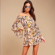 Lulus Blushing Blooms Floral Off Shoulder Dress