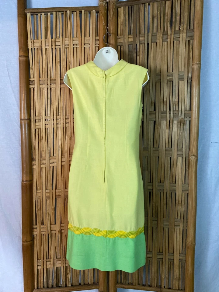 Vestido Vaina De Colección Años 60 RK Originales Amarillo Verde Lima Dobladillo Sin Mangas MOD-GO-GO S/M Foto 3 de 4