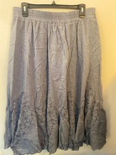 VTG Denim wash Chambray Ruffle Maxi Skirt Womens Retro Hippie Boho Gipsy