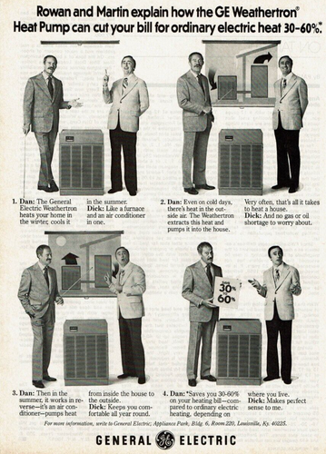 1977 Vintage Print Ad General Electric Weathertron Heat Pump Rowan and Martin