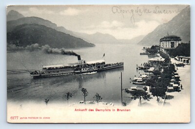 Brunnen Lucerne Switzerland Arrival of the Steamer Postcard c.1910