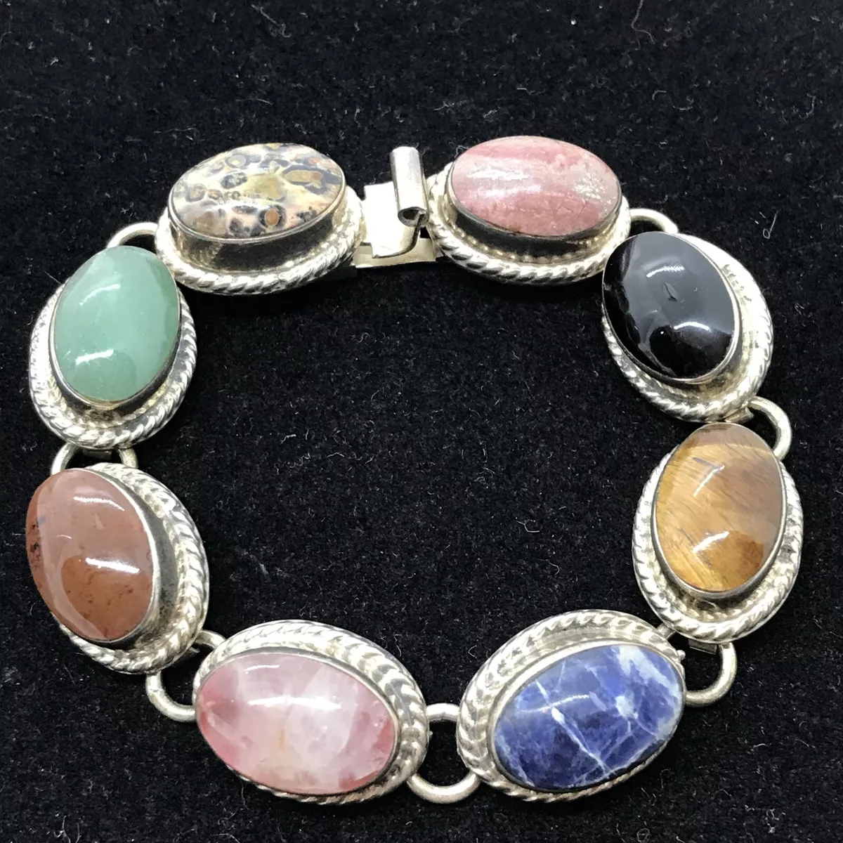 Vintage Taxco Mexico TM-146 925 Sterling Silver & Multi Gemstone Bracelet