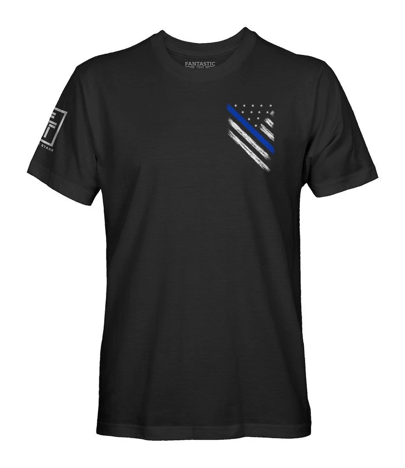 Fantastic Tees Thin Blue Line USA Flag Patriotic Police Support Men's T Shirt - Image 2 of 4