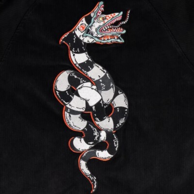 Welcome x Beetlejuice Sandworm Corduroy Black Coach Jacket Satin