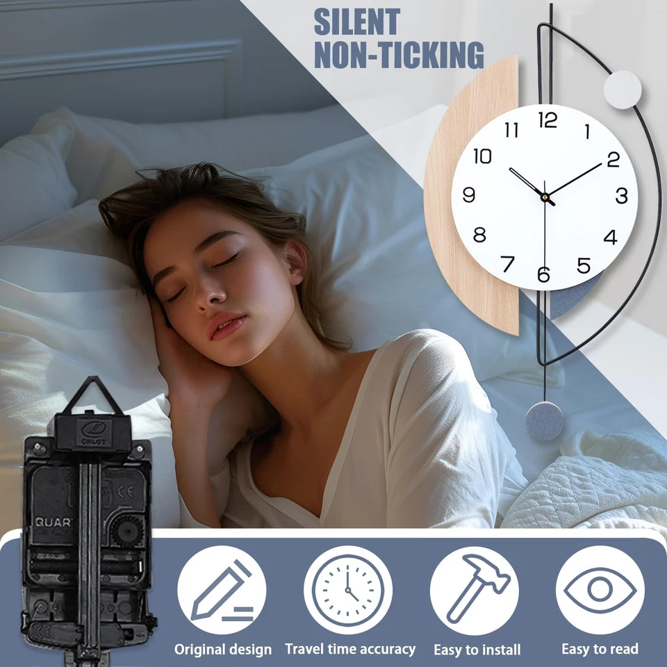 Wall Clock,Large Decorative Wall Clocks with Pendulum,Battery Operated Silent - Image 4 of 4