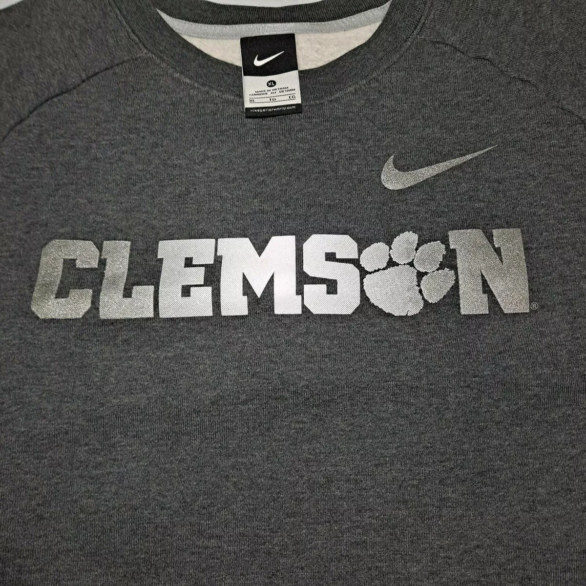 Nike Team Clemson Tigers Sweatshirt Swoosh Size XL Gray Black