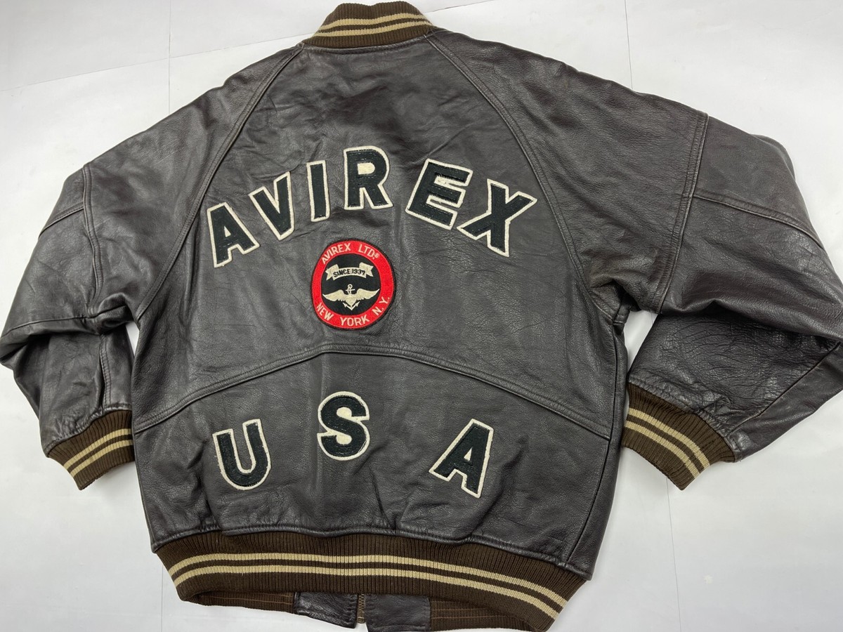 AVIREX leather jacket, vintage varsity, 90s hip hop 1990s