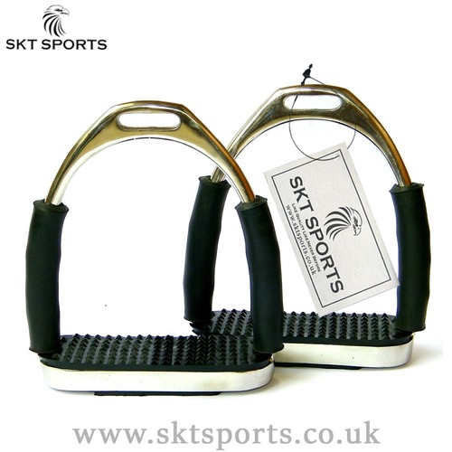 S.K.T FOUR WAY FLEXI STIRRUPS HORSE RIDING 4.75 INCHES SILVER COLOR BNWT - Picture 2 of 2