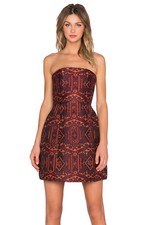 ALICE + OLIVIA Red Tribal Jacquard Structured Fit & Flare A-Line Mini Dress 2 XS