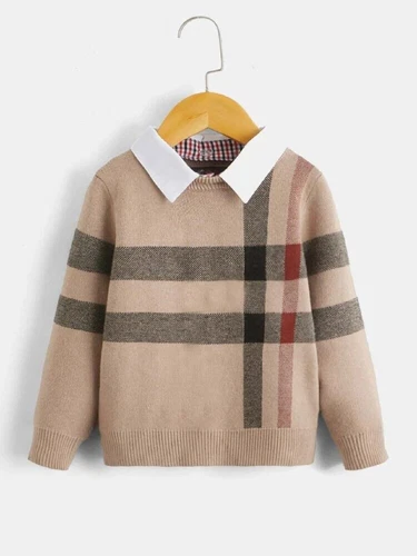 SHEIN Boys Plaid Pattern Contrast Collar Sweater Choose Size NEW W TAG
