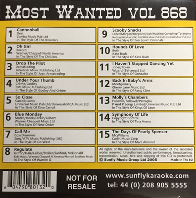 Sunfly Most Wanted (SFMW868) - Karaoke CDG-Disc