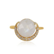 Natural Rainbow Moonstone 925 Silver Gold Plated Engagement Rings Jewelry