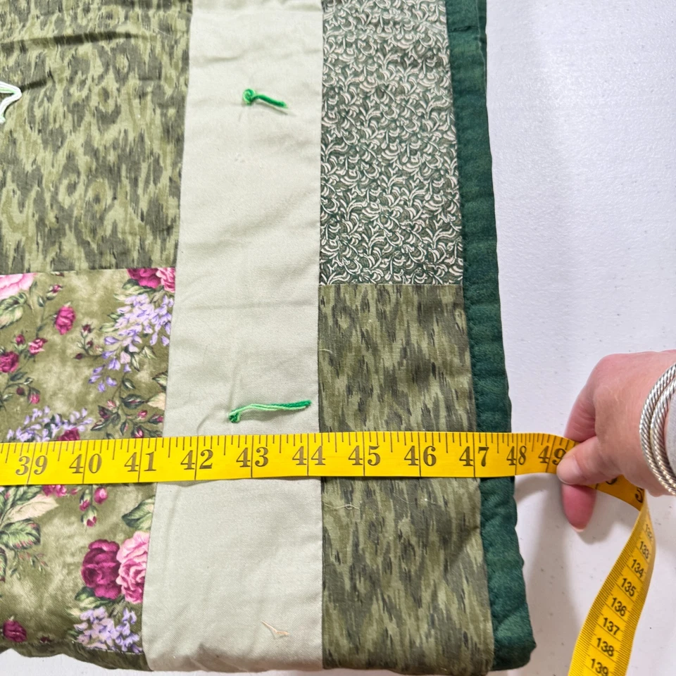handmade lap quilt floral green pink cotton rustic primitive 40x50 - Image 3 of 4