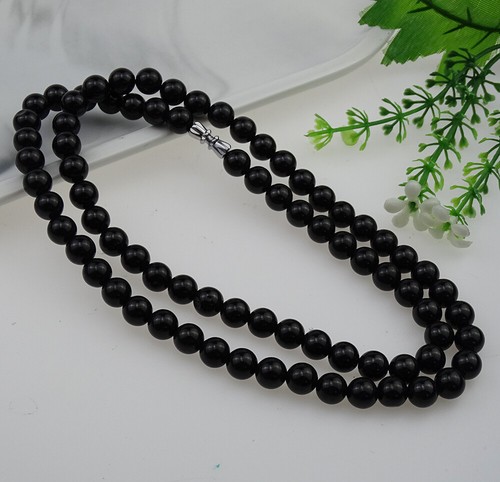 Certified Black Jade Jadeite Beads Necklace Genuine Type A Emerald B-195-3 - Picture 3 of 8