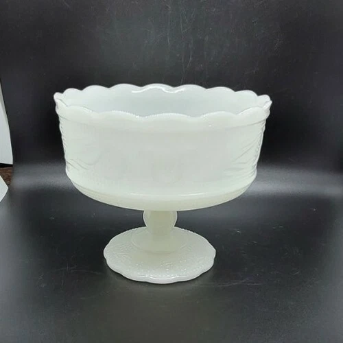 Vintage Milk Glass E.O. Brody Cleveland, Ohio Compote Pedestal Fruit Bowl Footed