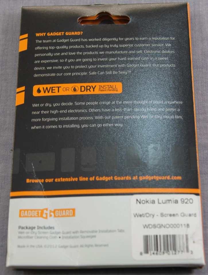 GADGET GUARD NOKIA LUMIA 920 WET or DRY INVISIBLE SCREEN GUARD PROTECTOR NWT - Image 2 of 3
