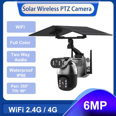 Wifi PTZ Solar Camera Dual Lens Dual Screen Battery PIR Detection Two Way Audio