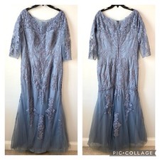 La Femme 29226 Lace Appliqu  Tulle Gown Slate Blue 16