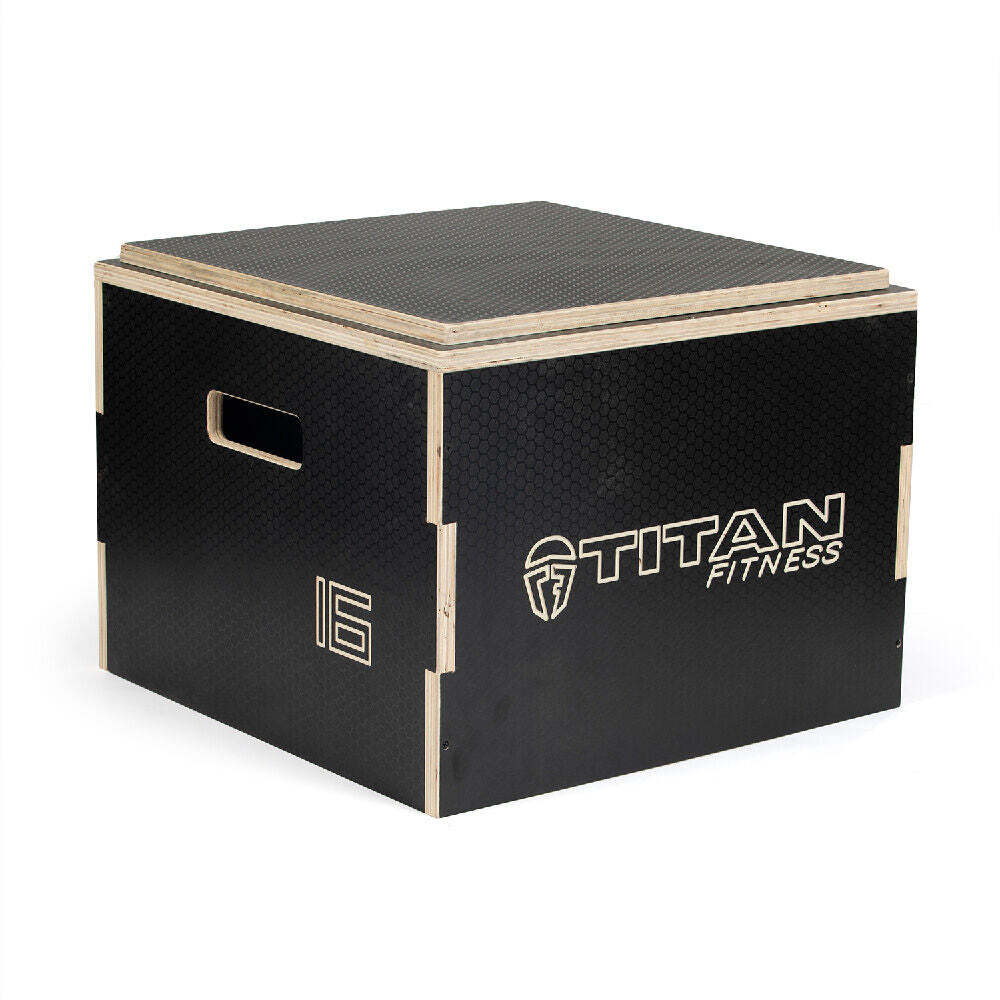 Titan Fitness 16in Anti-Slip Stackable Wooden Plyometric Box, Pro-Duty Plyo Box