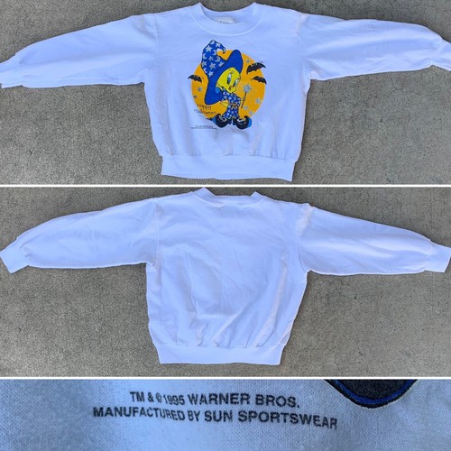 Vintage Looney Tunes Sweatshirt c 1995 Happy Halloween (Tweety Vogel) Kinder Medium - Bild 6 von 12
