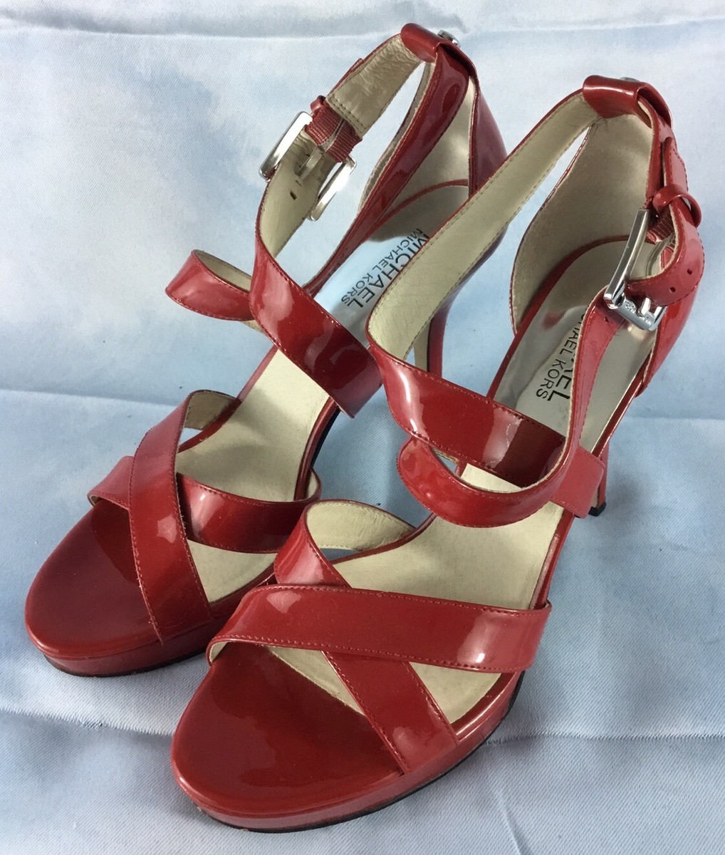 Michael Kors Strappy Sandals Women's 8M Red Patent Leather High Heel Pumps