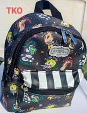 Beetlejuice Mini Backpack by Bioworld All Over Print & Bonus Pins Tim Burton 