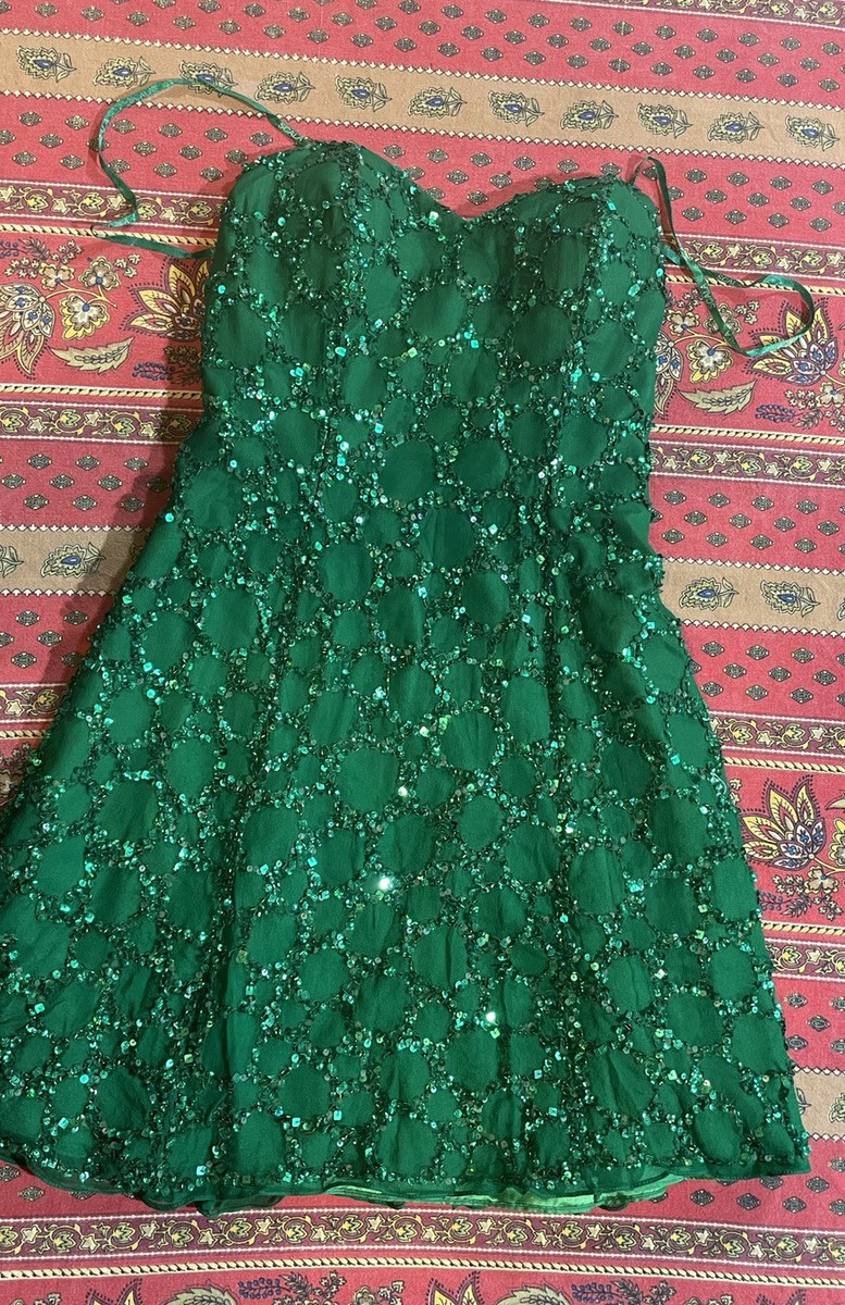 Scala Womens Green Sequence Sparkle 100% Silk Short Strapless Dress Sz.4  Formal | eBay