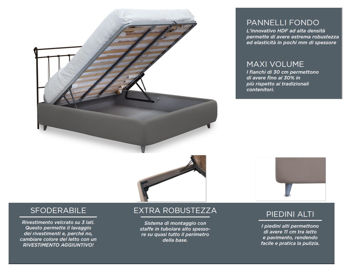 Letto matrimoniale in Ferro Battuto con Box Contenitore e rete a