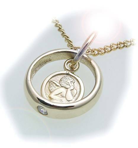 Juego anillo de rocío ángel de la guarda y cadena blindada real 333 oro brillante 0,03 quilates diamante Qu - Imagen 1 de 2