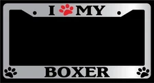 Chrome METAL License Plate Frame I HEART MY (PAW) BOXER Auto Accessory 308