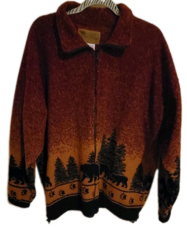 Vtg Bear Ridge Outfitters Fleece Jacket XL Gorpcore Sunset Bear Landscape Sherpa