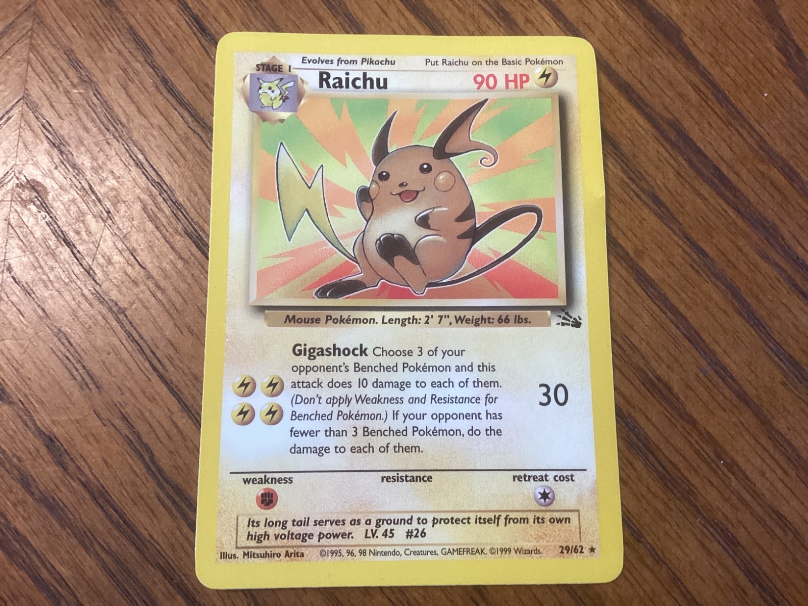 POKEMON 1999 RAICHU CARD 29/62