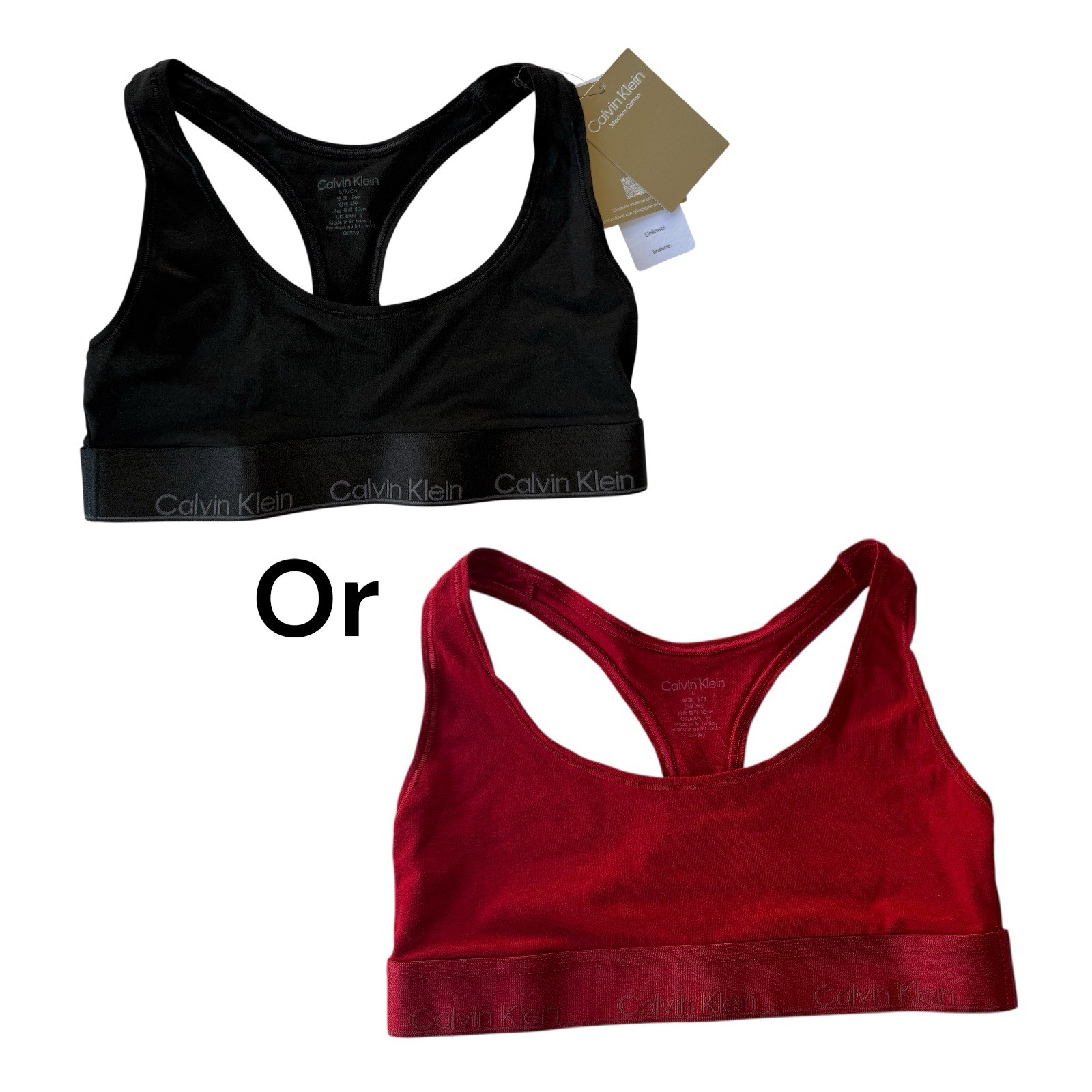 NWT Calvin Klein Modern Cotton Unlined Bralette Racerback Wireless Black or Red